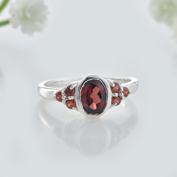7x5mm Oval Garnet Ring with Accent Stone 925 Sterling Silver