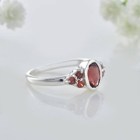7x5mm Oval Garnet Ring with Accent Stone 925 Sterling Silver