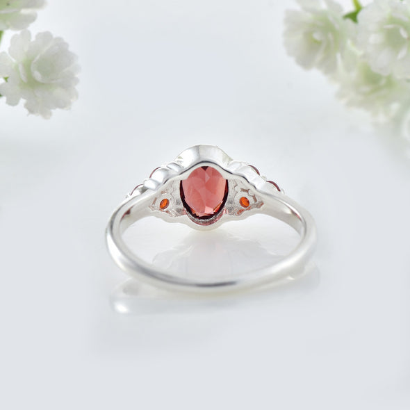 7x5mm Oval Garnet Ring with Accent Stone 925 Sterling Silver