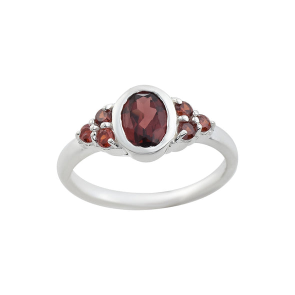 7x5mm Oval Garnet Ring with Accent Stone 925 Sterling Silver