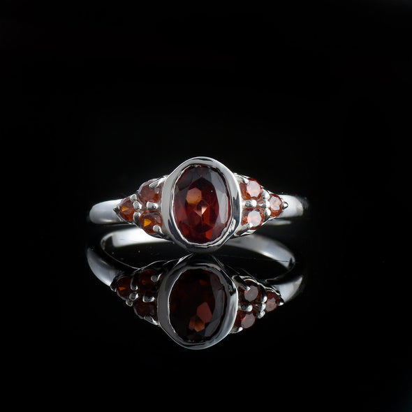 7x5mm Oval Garnet Ring with Accent Stone 925 Sterling Silver