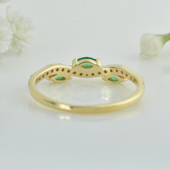 Marquise Emerald Three Stone Ring 925 925 Sterling Silver Gold Plated