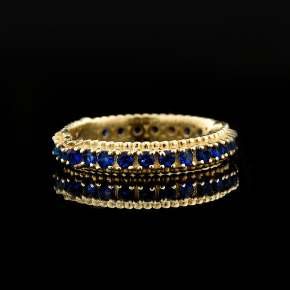 2MM Round Blue Sapphire Eternity Band Ring 925 Sterling Silver Gold Plated