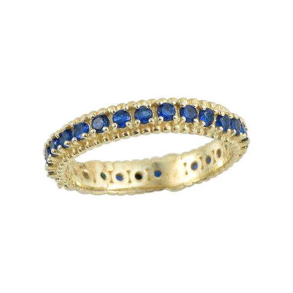 2MM Round Blue Sapphire Eternity Band Ring 925 Sterling Silver Gold Plated