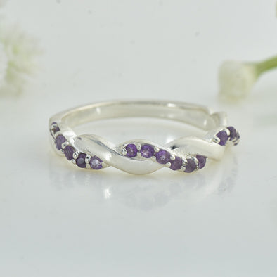 2MM Round Amethyst Twisted Band Ring 925 Sterling Silver