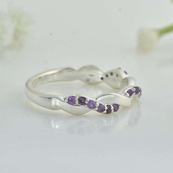 2MM Round Amethyst Twisted Band Ring 925 Sterling Silver