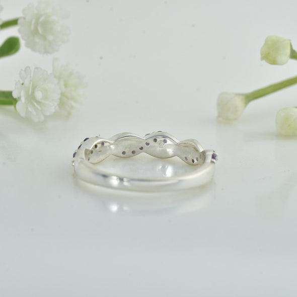 2MM Round Amethyst Twisted Band Ring 925 Sterling Silver