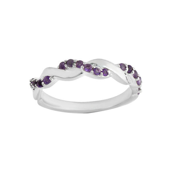 2MM Round Amethyst Twisted Band Ring 925 Sterling Silver