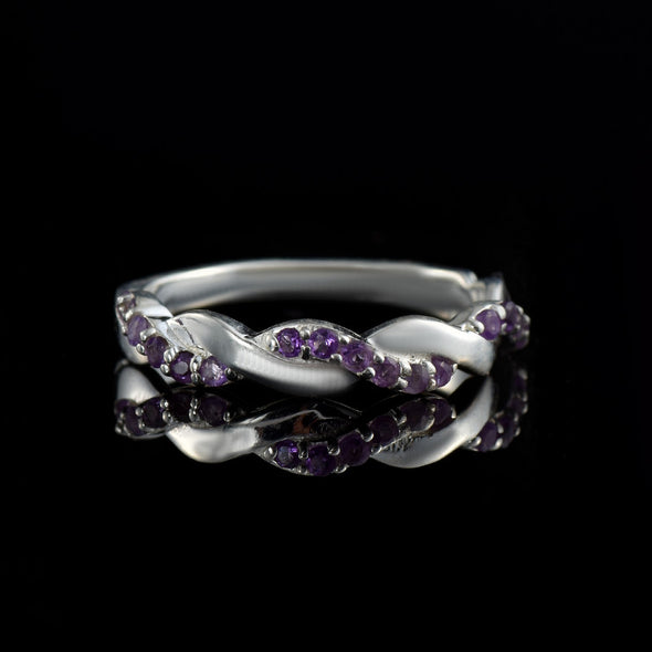 2MM Round Amethyst Twisted Band Ring 925 Sterling Silver