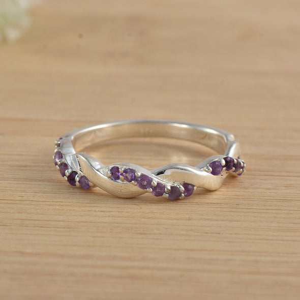 2MM Round Amethyst Twisted Band Ring 925 Sterling Silver