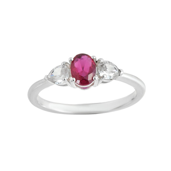 7x5MM Oval Ruby Trio Stone Ring 925 Sterling Silver
