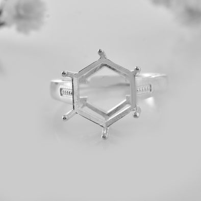 12x12mm Hexagon Semi-Mount Cocktail Ring 925 Sterling Silver