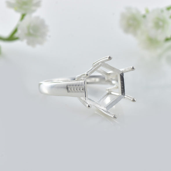 12x12mm Hexagon Semi-Mount Cocktail Ring 925 Sterling Silver
