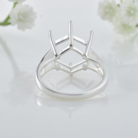 12x12mm Hexagon Semi-Mount Cocktail Ring 925 Sterling Silver