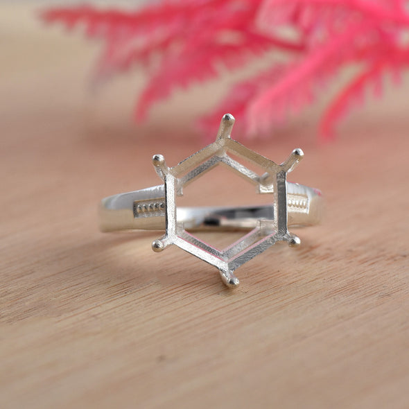 12x12mm Hexagon Semi-Mount Cocktail Ring 925 Sterling Silver