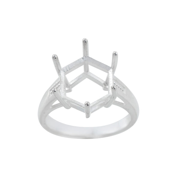 12x12mm Hexagon Semi-Mount Cocktail Ring 925 Sterling Silver
