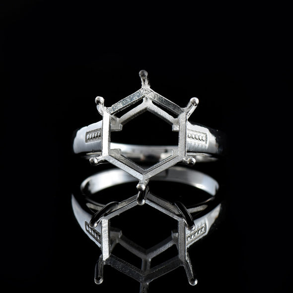 12x12mm Hexagon Semi-Mount Cocktail Ring 925 Sterling Silver