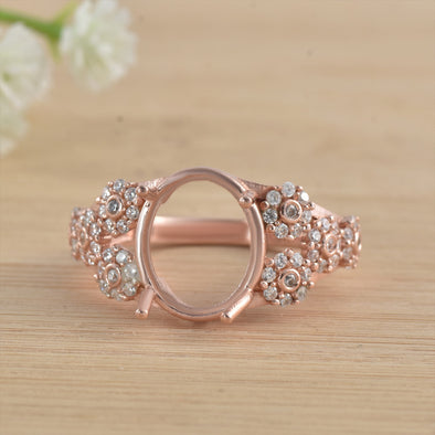 11x9mm Oval Semi-Mount Ring 925 Sterling Silver Rose Plated