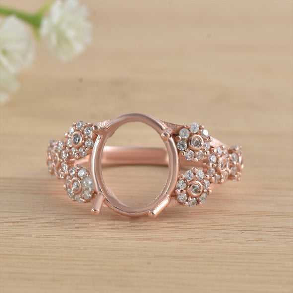 11x9mm Oval Semi-Mount Ring 925 Sterling Silver Rose Plated