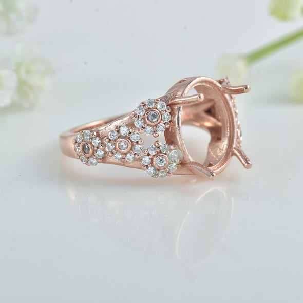 11x9mm Oval Semi-Mount Ring 925 Sterling Silver Rose Plated