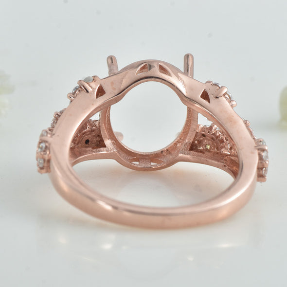 11x9mm Oval Semi-Mount Ring 925 Sterling Silver Rose Plated