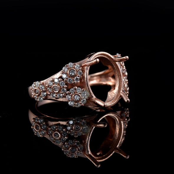 11x9mm Oval Semi-Mount Ring 925 Sterling Silver Rose Plated