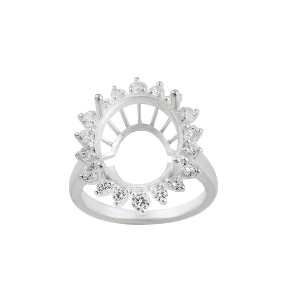 14x12mm Oval Semi-Mount Halo Accents Ring 925 Sterling Silver