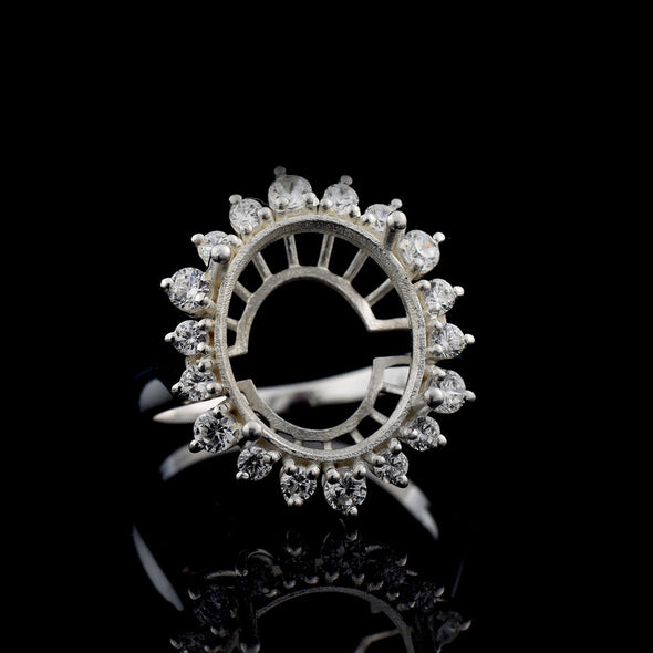 14x12mm Oval Semi-Mount Halo Accents Ring 925 Sterling Silver