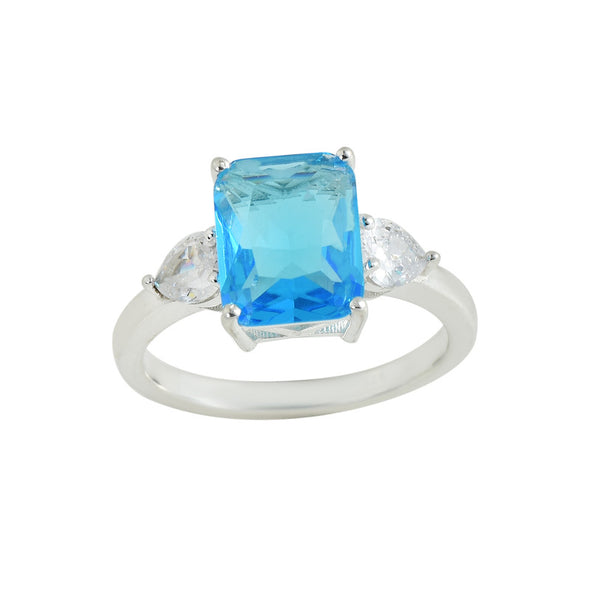 10x8mm Octagon Swiss Blue Topaz Three stone Ring 925 925 Sterling Silver