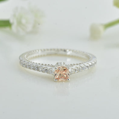 4x4mm Cushion Morganite Side Accents Ring 925 Sterling Silver