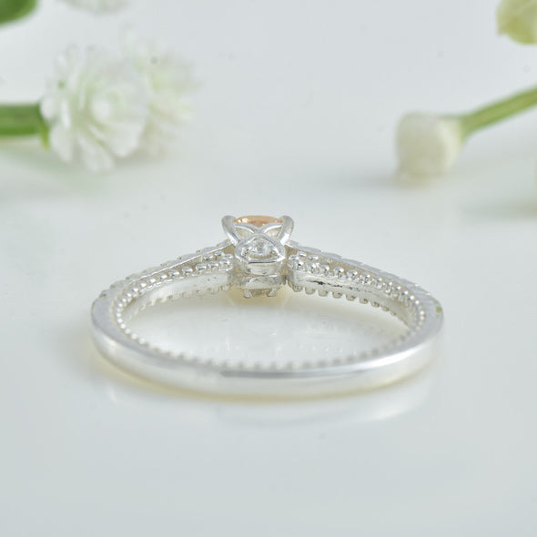 4x4mm Cushion Morganite Side Accents Ring 925 Sterling Silver