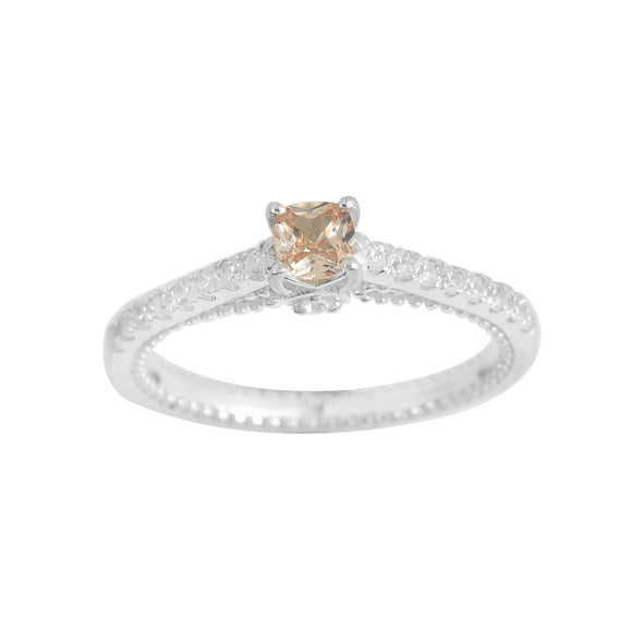 4x4mm Cushion Morganite Side Accents Ring 925 Sterling Silver