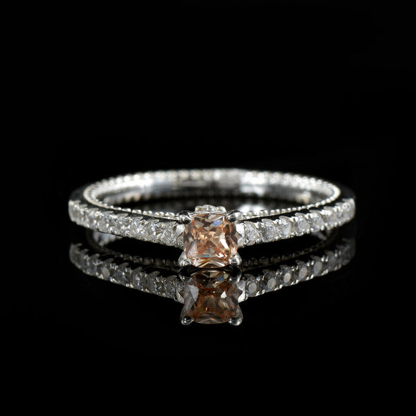 4x4mm Cushion Morganite Side Accents Ring 925 Sterling Silver