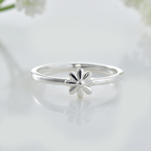 925 Sterling Silver Flower Dainty Minimalist Ring