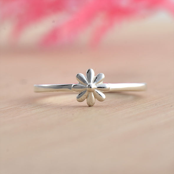 925 Sterling Silver Flower Dainty Minimalist Ring