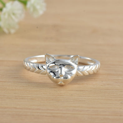 925 Sterling Silver Cat Face Ring