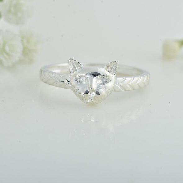 925 Sterling Silver Cat Face Ring