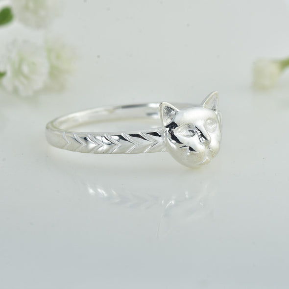 925 Sterling Silver Cat Face Ring