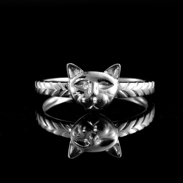 925 Sterling Silver Cat Face Ring