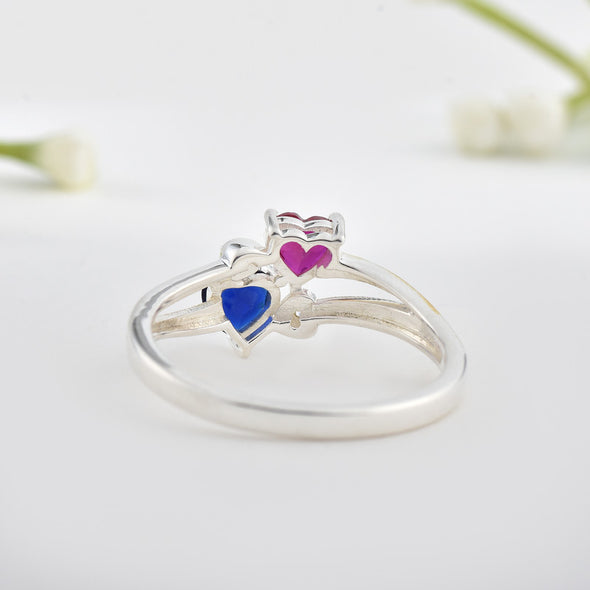 5x5mm Heart Blue Sapphire & Ruby Two-Tone 925 Sterling Silver Ring