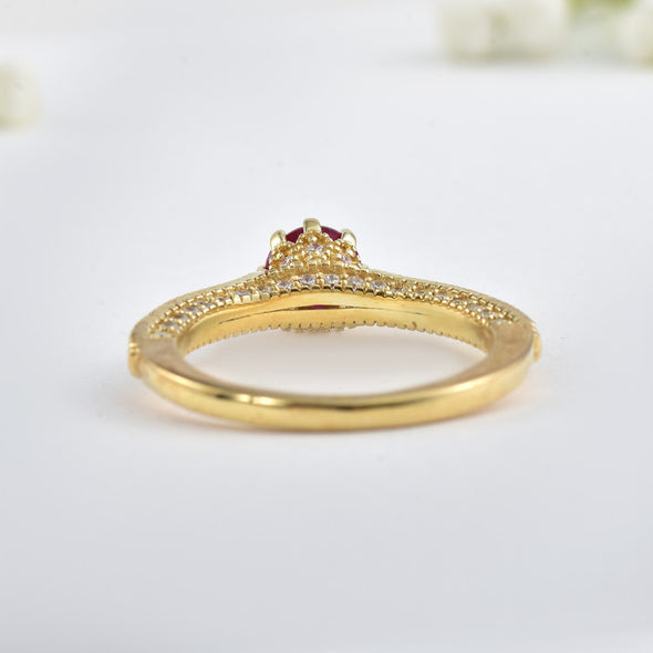 6x6 mm Round Ruby Side Accent 925 Sterling Silver Yellow Plated Ring